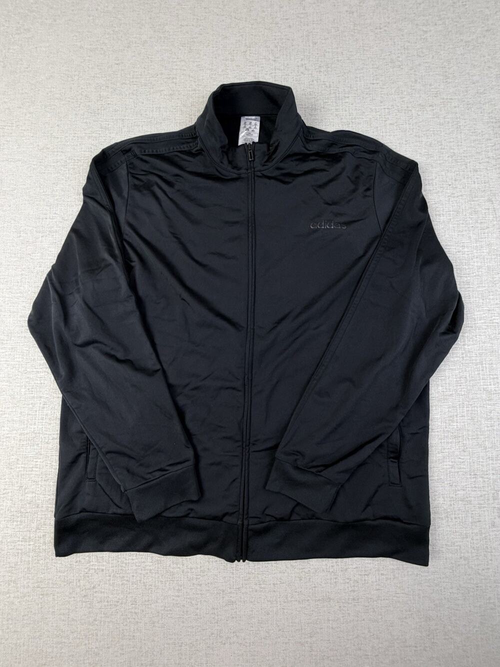 Adidas Men’s 2XL Black Full Zip Track Jacket Tonal 3 Stripe Athletic